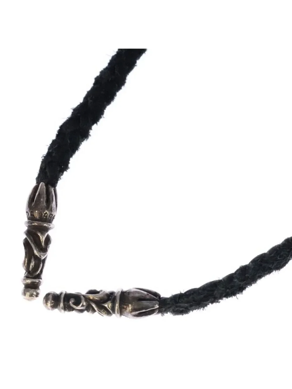 Chrome Hearts Leather Braid Scroll Necklace Black Silver